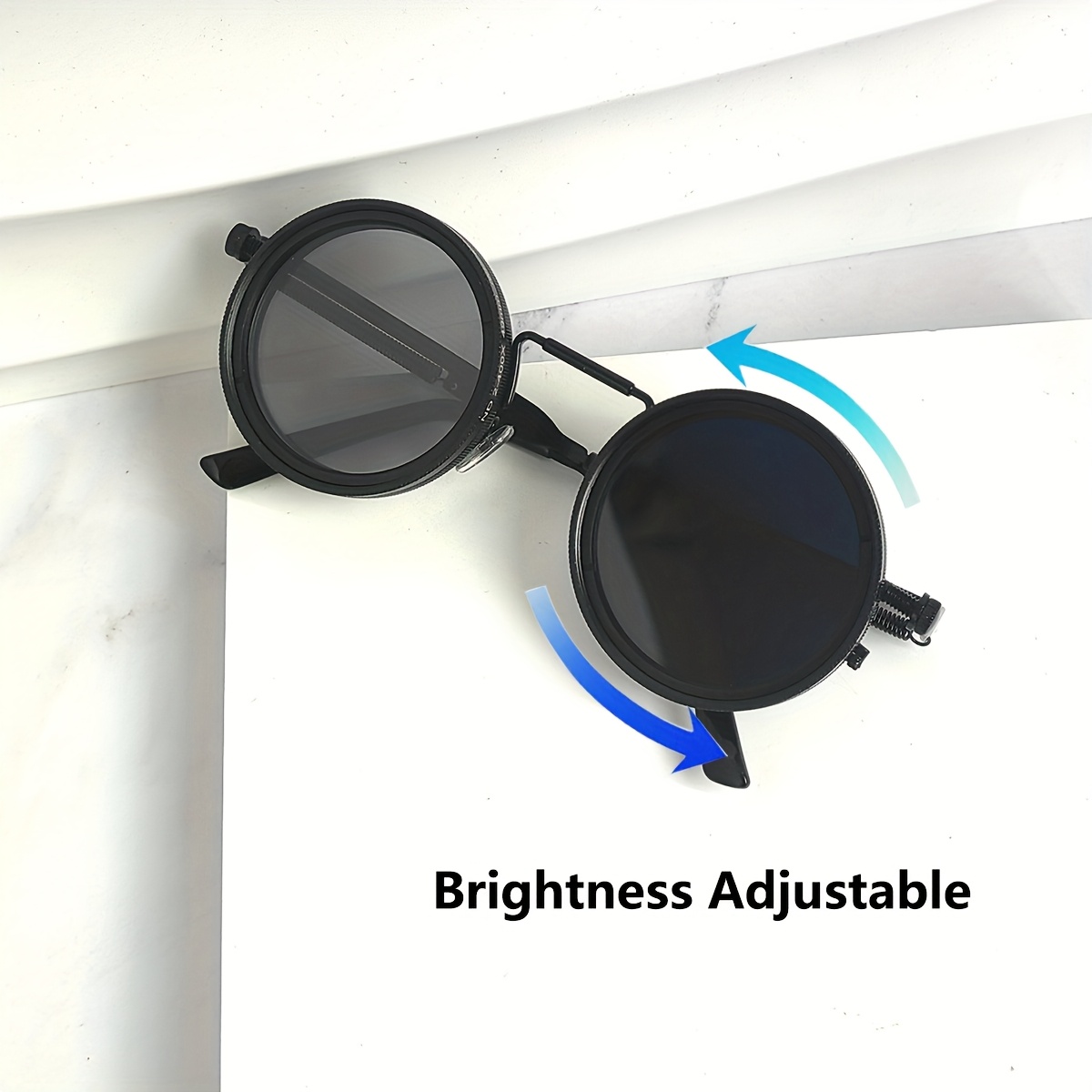 Men's Polarized Fashion Glasses with Adjustable ND9 Tinted Lenses - Circular Retro Full-Rim Aluminum Magnesium Alloy Frame, Lightweight Durable Design, Includes Portable Case & Microfiber Cloth, Visual Comfort Enhancement, Fashion Glass Lenses, Highqualit