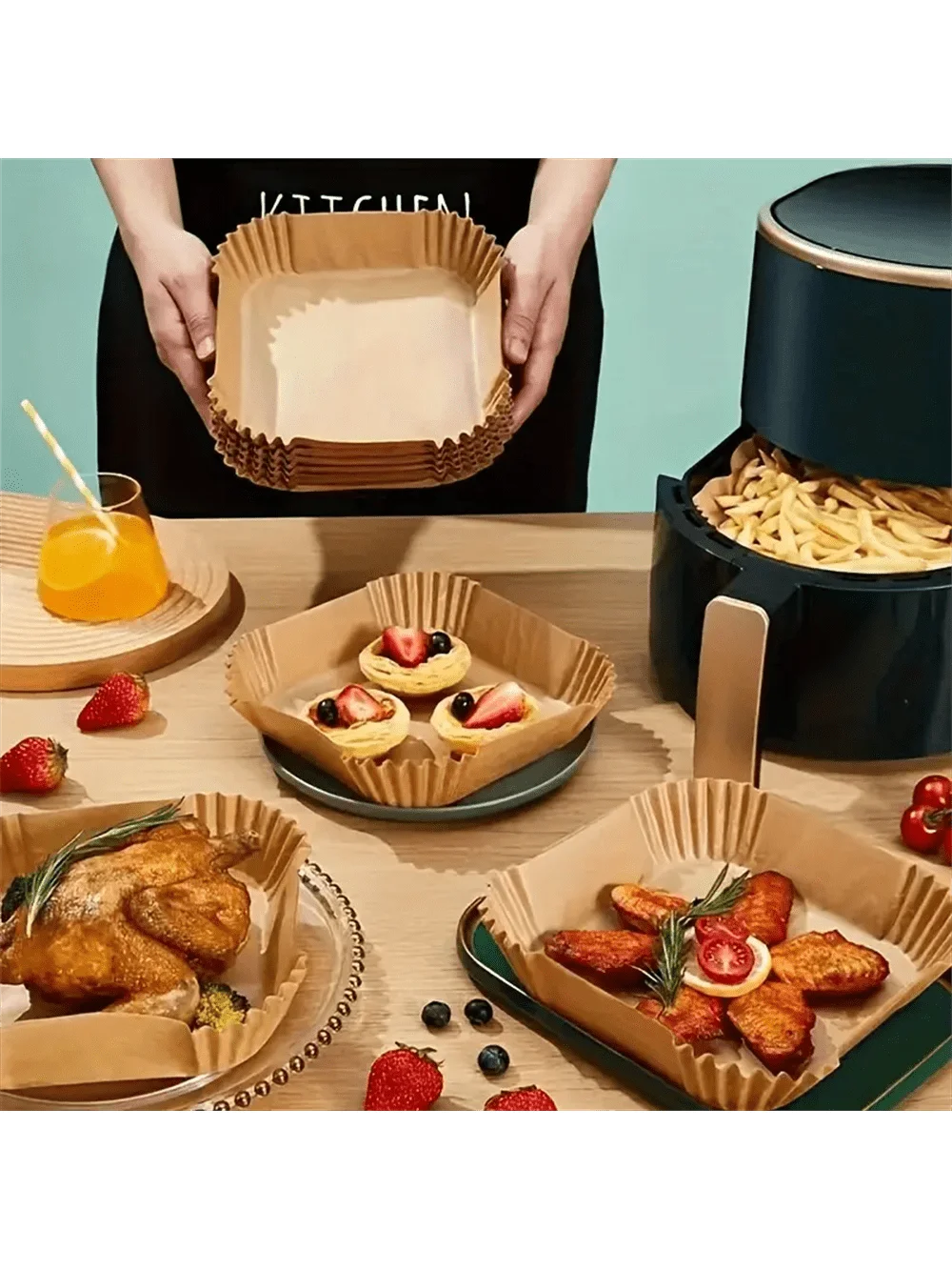 Air fryer paper，50/100 pieces of disposable paper pads for air fryer, air fryer accessories, oil-proof and waterprof